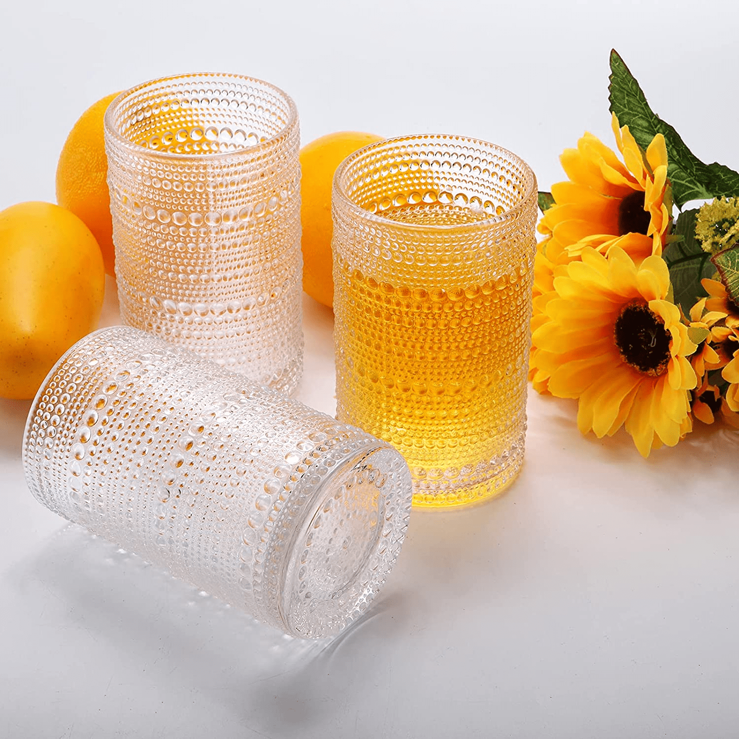 Pohoudy 13 oz Vintage, Hobnail Beaded Highball Glasses (Set of 12)