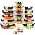 TAIMASI 42 Pcs Glass Food Storage Containers Set with Snap Locking Lids, 21 Containers & 21 Lids, Glass Meal Prep Lunch Box Containers, Black