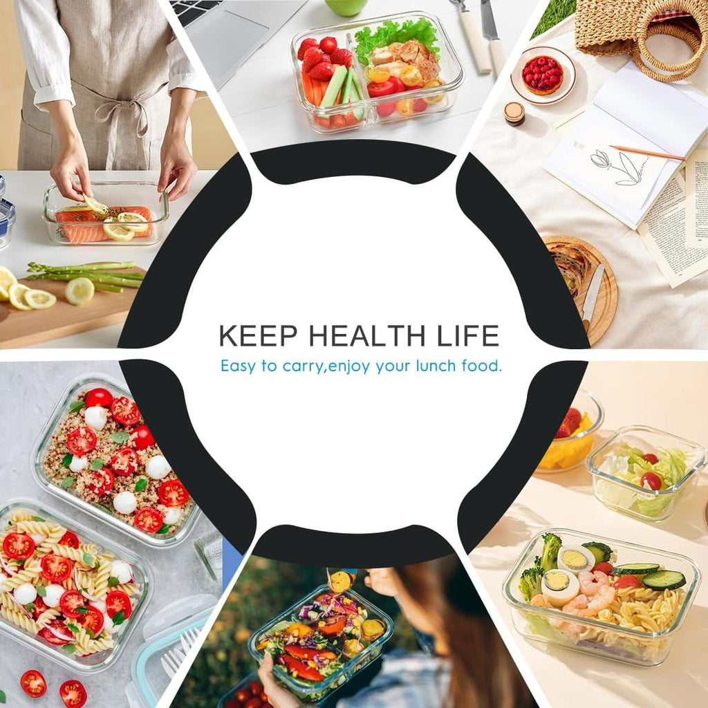 TAIMASI 42 Pcs Glass Food Storage Containers Set with Snap Locking Lids, 21 Containers & 21 Lids, Glass Meal Prep Lunch Box Containers, Black