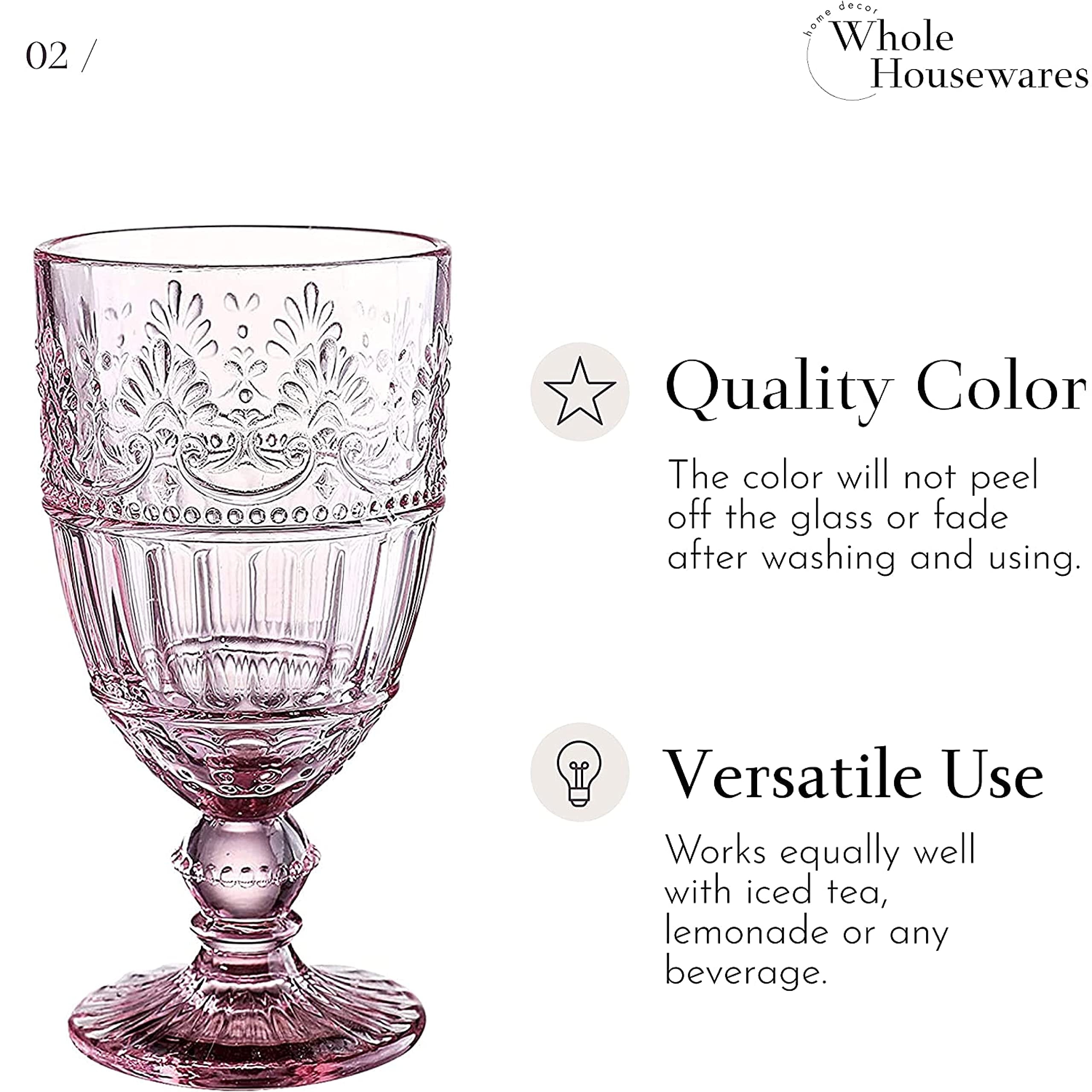 Whole Housewares | Colored Glass Goblet 11 Oz Embossed Design Wedding Glass Set | 1
