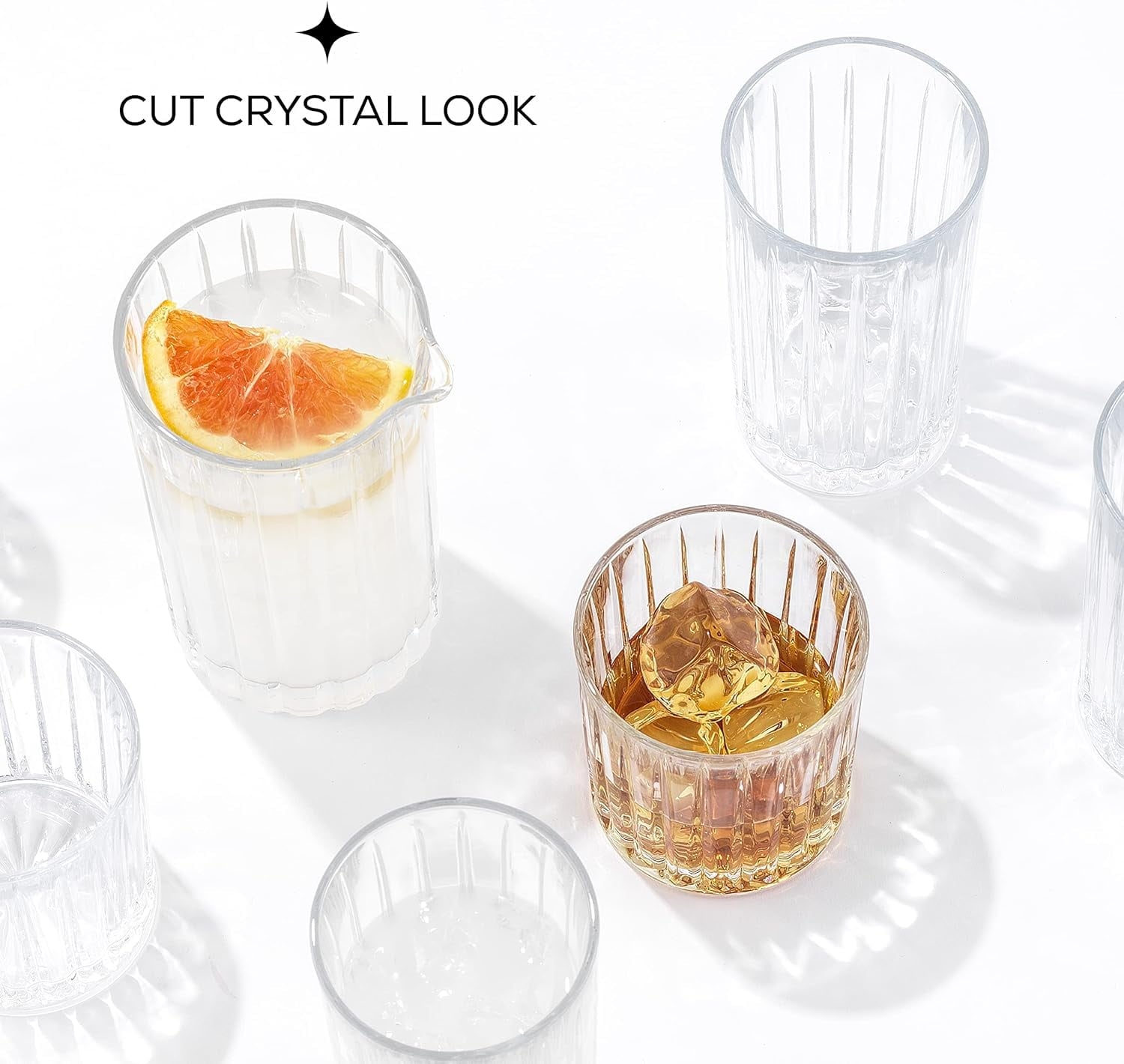 JoyJolt Alina Clear Ribbed Glass Drinking Glass Set, Highball Glasses and Tumbler Glasses - Set of 8