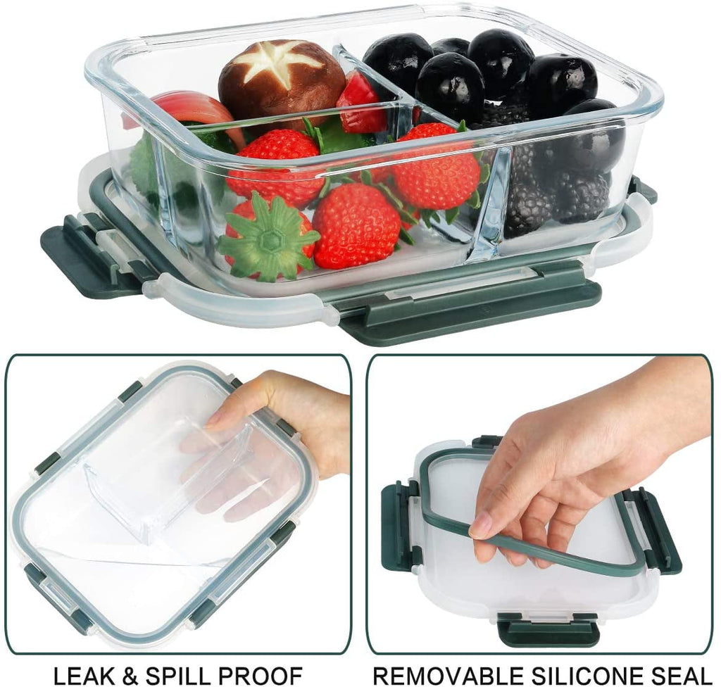 Mcirco Glass Leakproof 3-Compartment Meal Prep Containers, 5-Pack