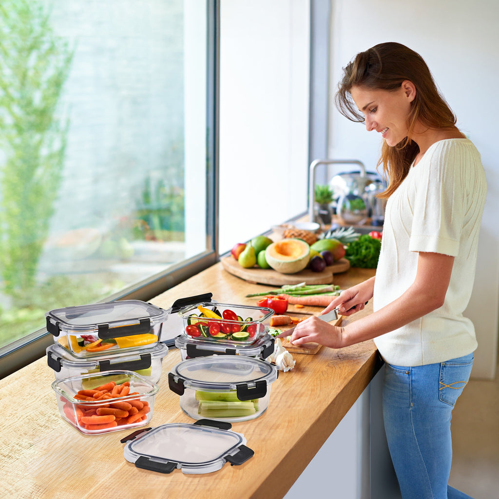 Sorbus Rectangular Glass Meal Prep Containers Set of 10 with Airtight Lids (20pcs)