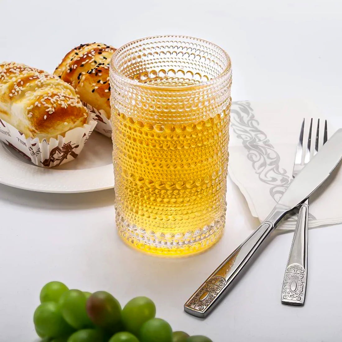 Pohoudy 13 oz Vintage, Hobnail Beaded Highball Glasses (Set of 12)