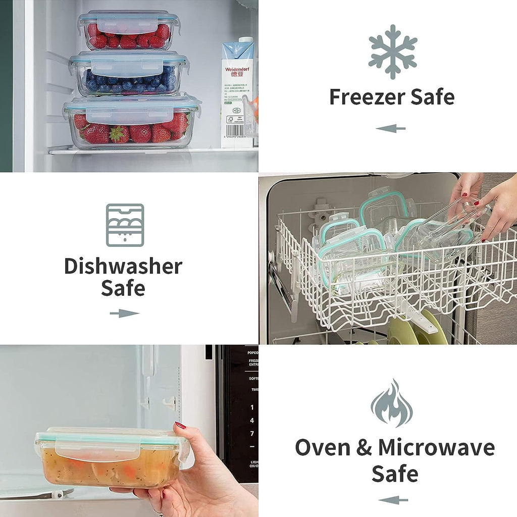 WhiteRhino 15 Packs Glass Food Storage Container with Lids,Stackable Square Meal Prep Containers for Kitchen,Round Glass Lunch Box