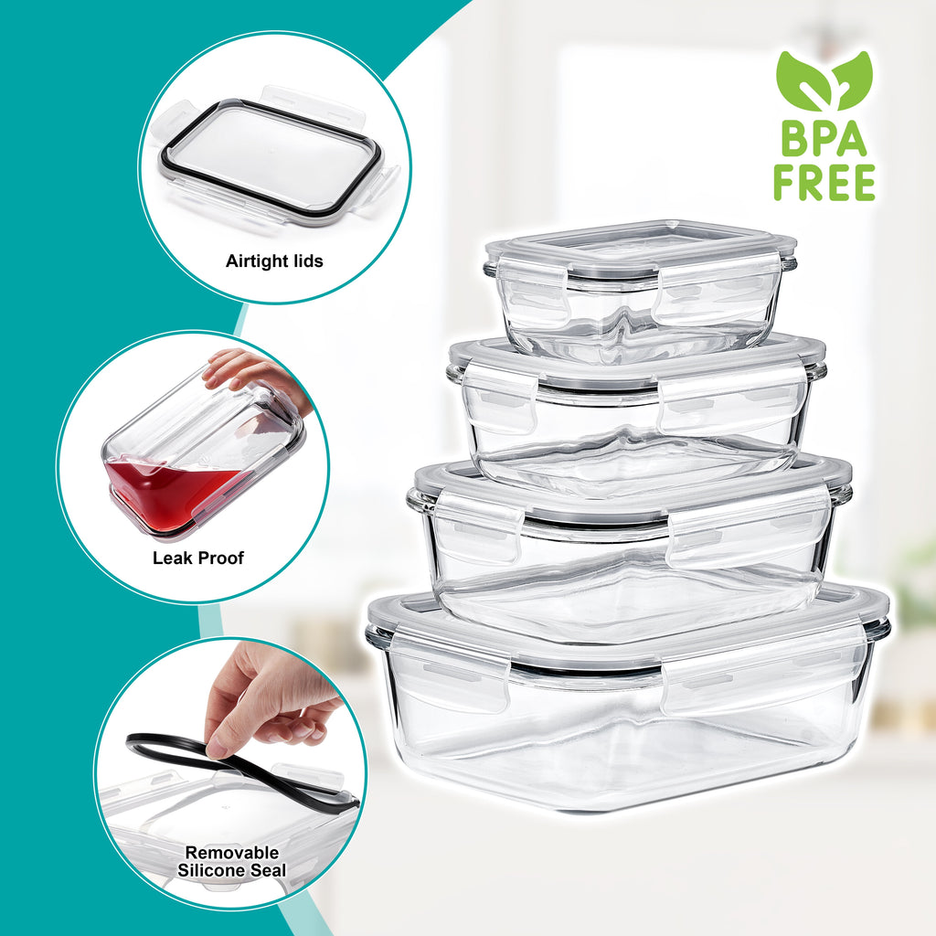 Sorbus Glass Food Storage Airtight Containers Set of 8 with Lids (16Pcs)