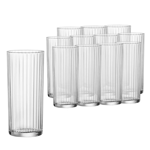 Bormioli Rocco Exclusiva Tom Collins Glasses - Set of 12, Laser Cut Thin Rim, Secure Edge Thermal Strong Rims - 16oz Star Glass Tumblers for Cocktails, Water & Beverages, Made in Italy, Lead-Free