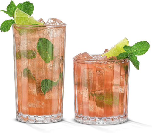 JoyJolt Alina Clear Ribbed Glass Drinking Glass Set, Highball Glasses and Tumbler Glasses - Set of 8