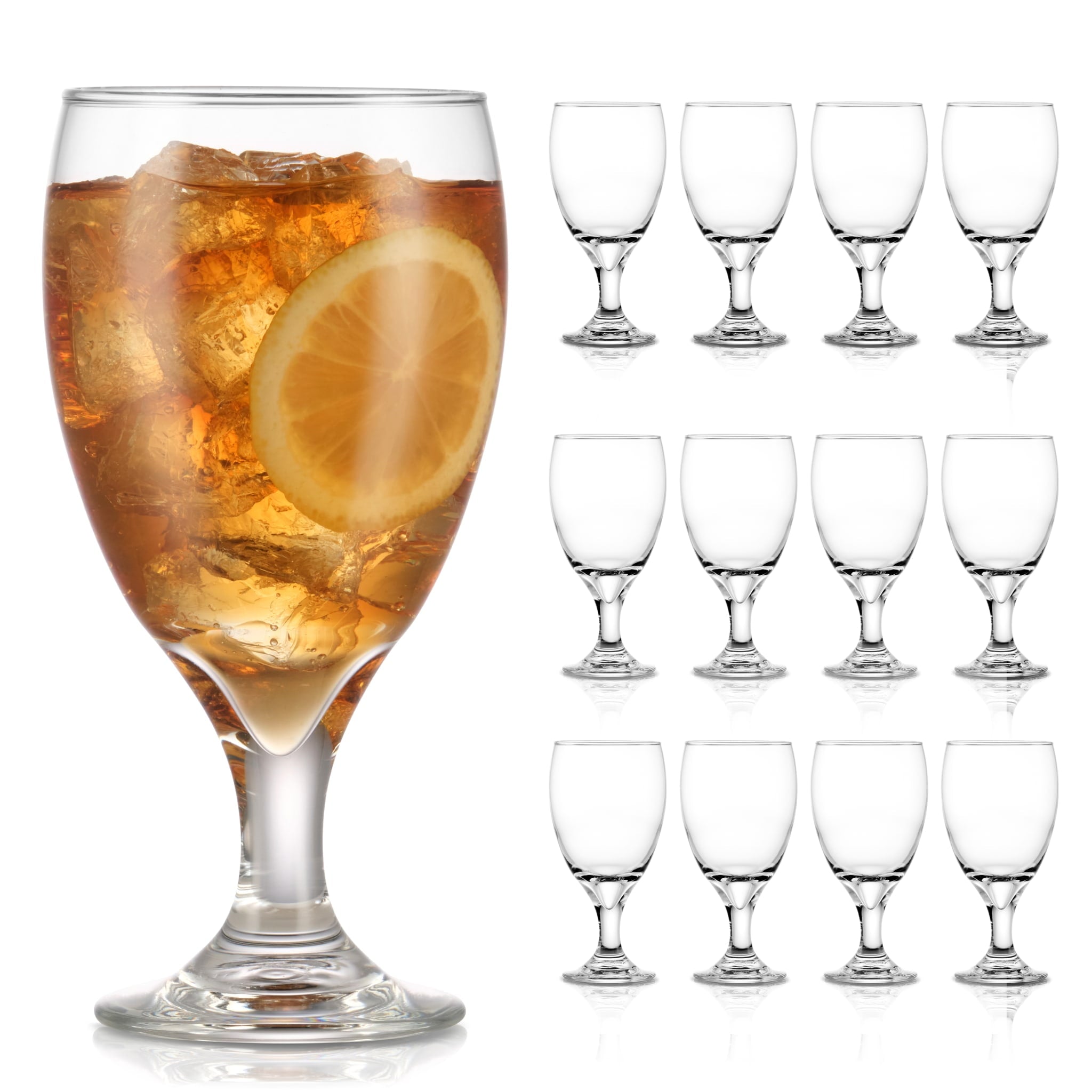 Libbey Classic Goblet Party Clear Glass Set of 12, Dishwasher Safe Drinking Goblets for Iced Tea, Sangria, and More, Ideal Goblet Glassware for Parties