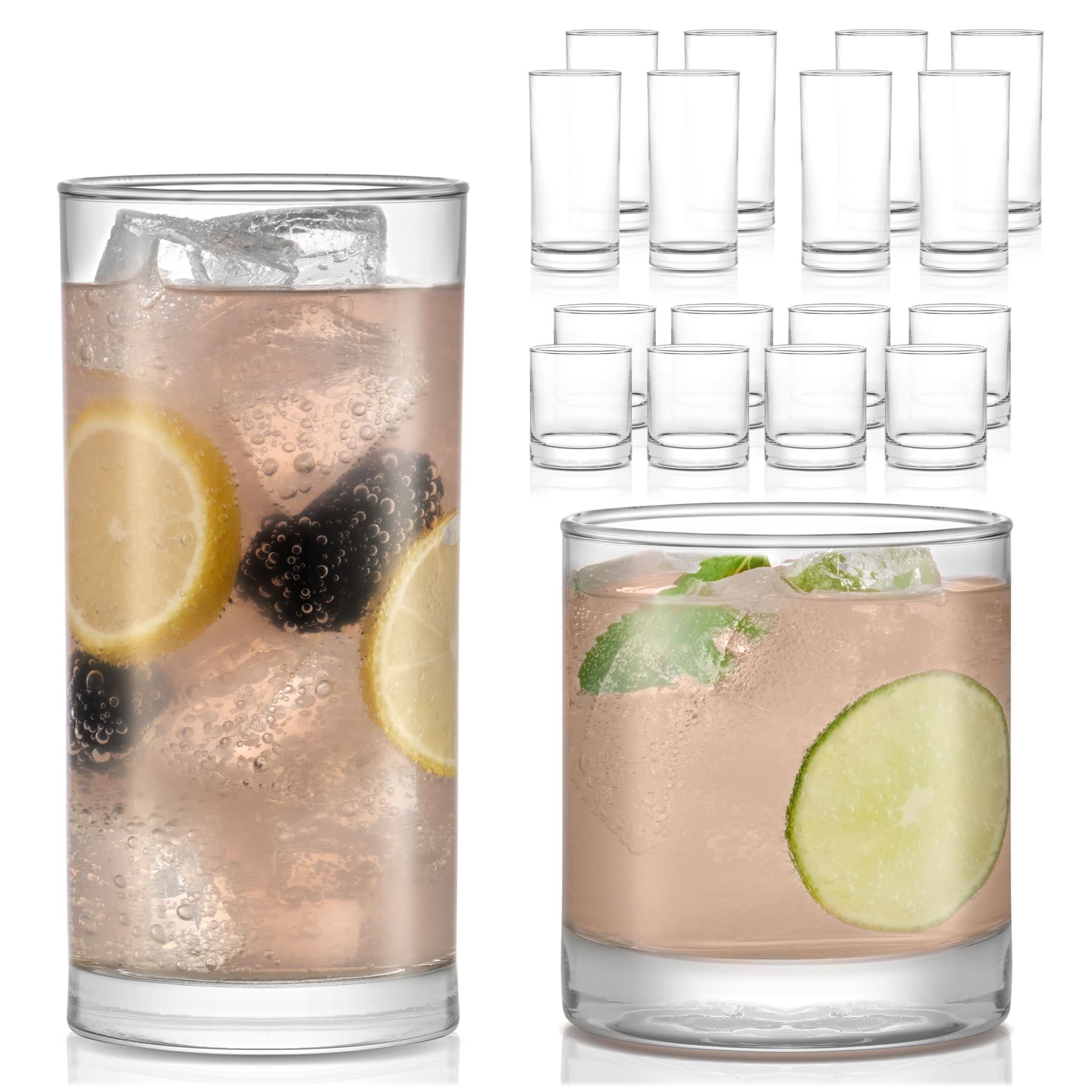 Libbey Province Tumbler and Rocks Glass Set, Elegant Drinkware Glasses Set, Dishwasher Safe Drinking Glasses Set of 16