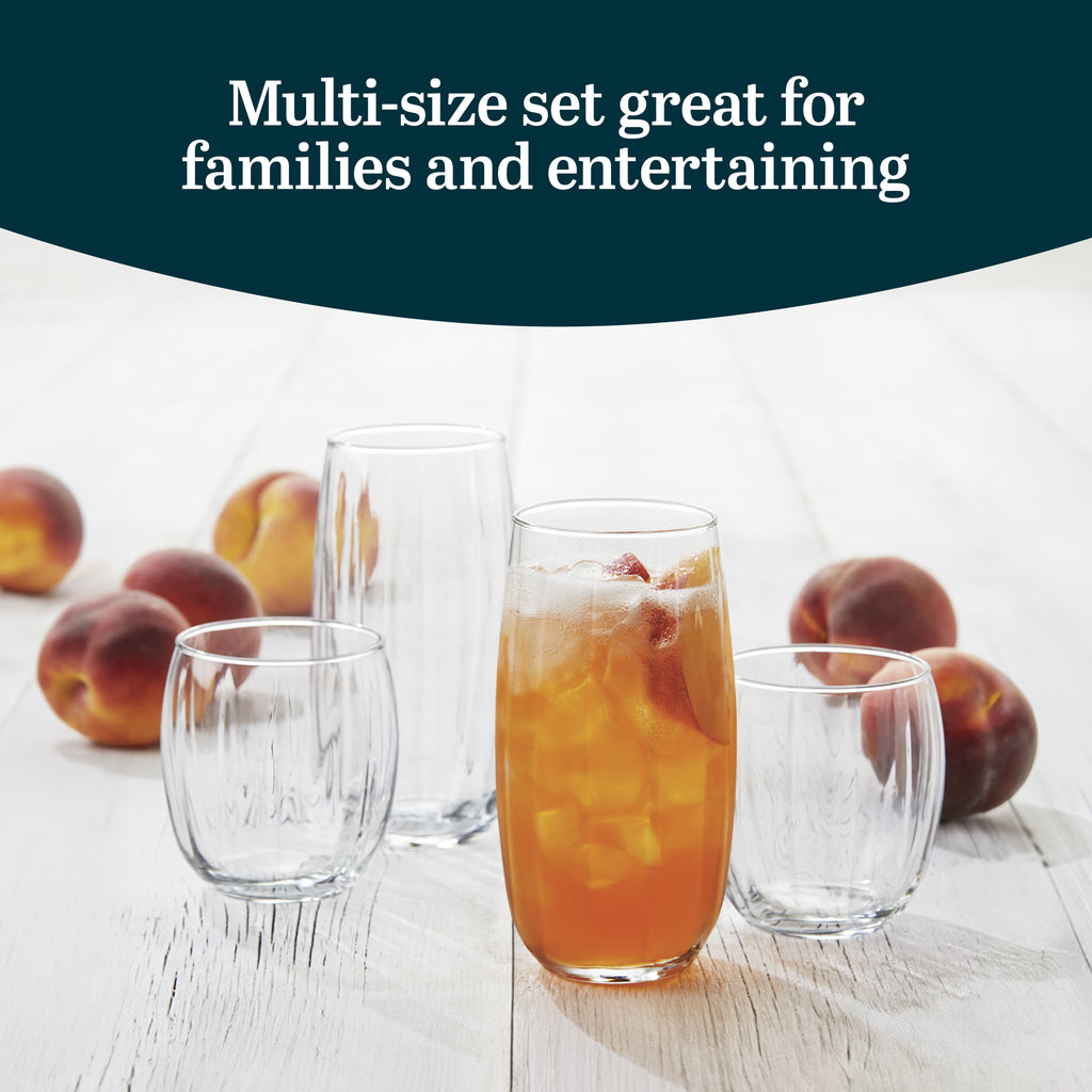 Libbey Samba Tumbler and Rocks Glasses Set of 16, All Purpose Everyday Drinking Glasses Set, Dishwasher Safe Kitchen Glassware Set for Holidays Events