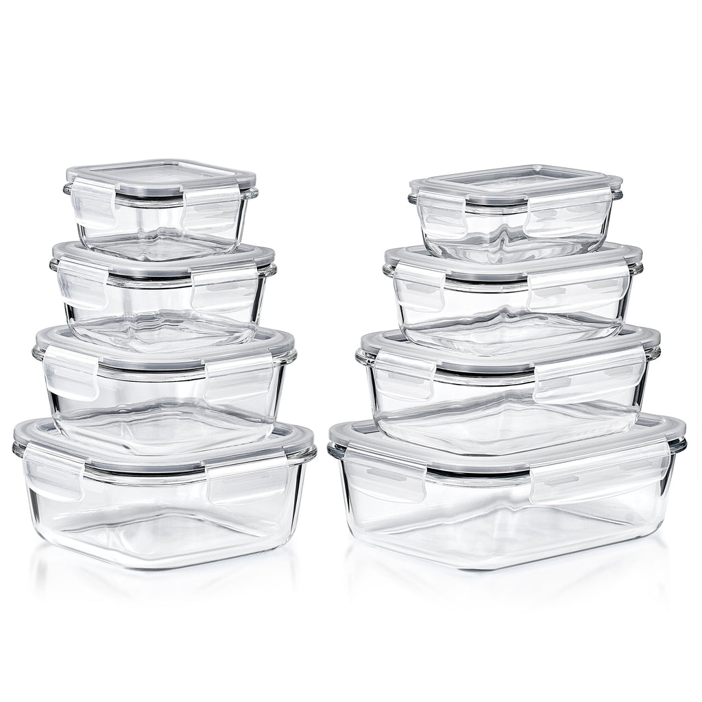 Sorbus Glass Food Storage Airtight Containers Set of 8 with Lids (16Pcs)