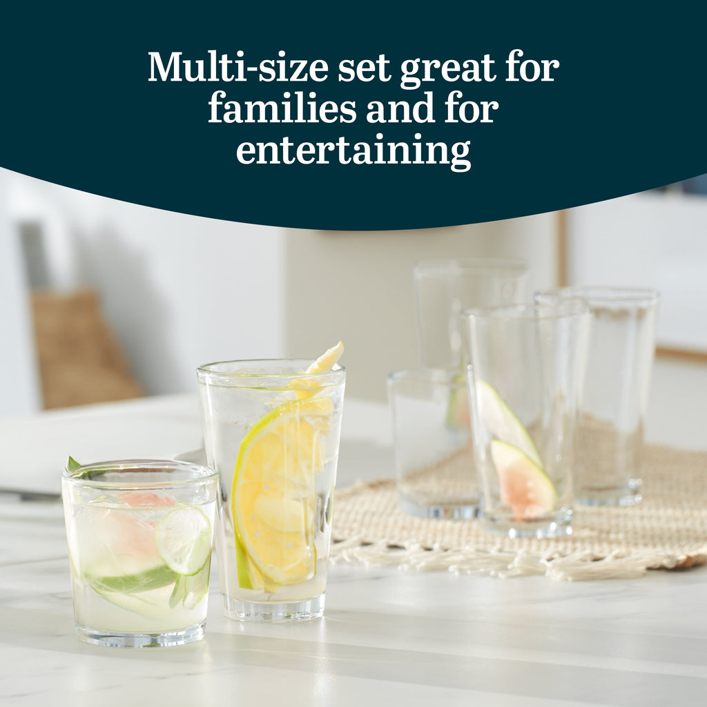 Libbey Preston Tumbler and Rocks Glass Cups Set, All Purpose Everyday Drinking Glasses Set of 16, Glassware Drinking Glasses for Birthdays, Dinners