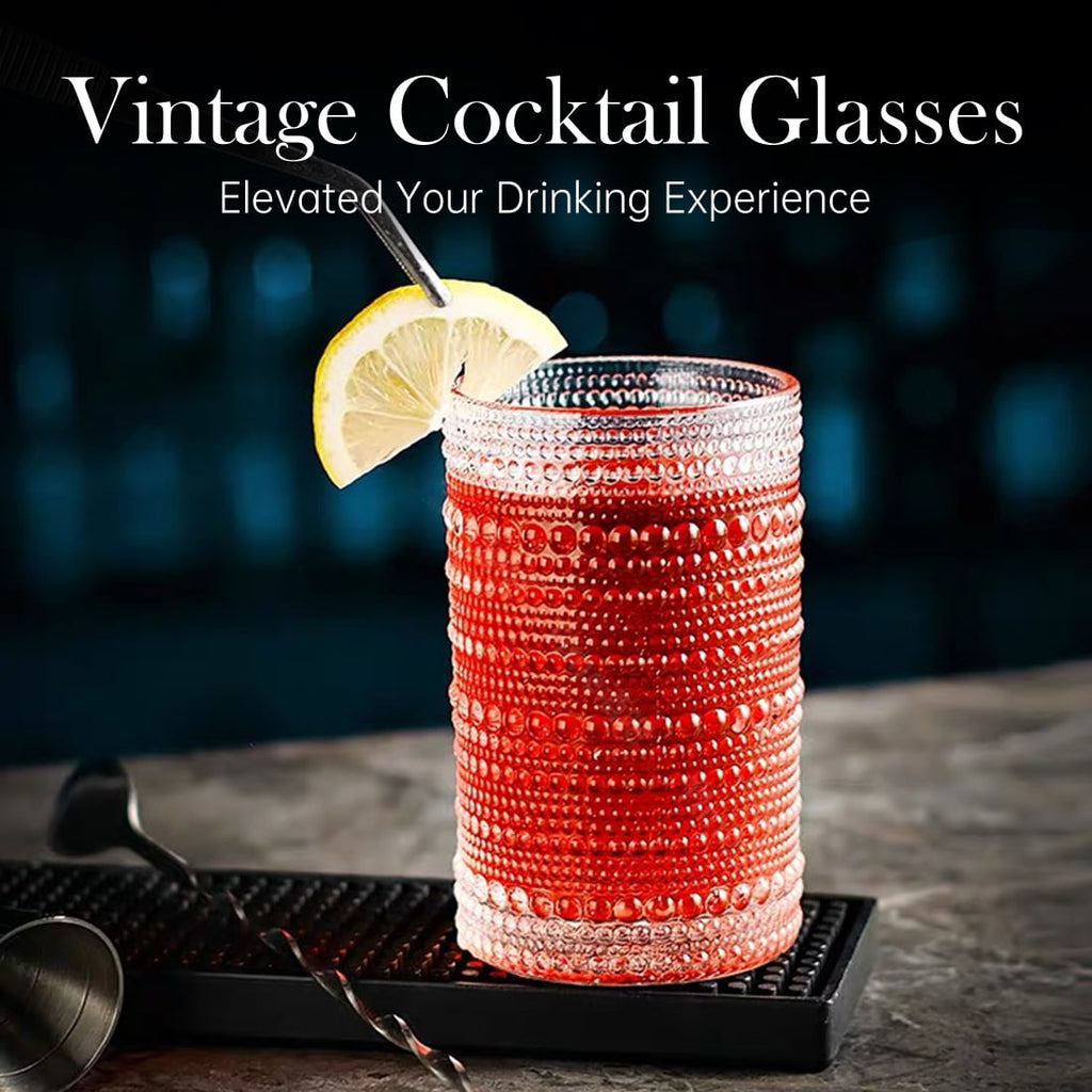 Pohoudy 13 oz Vintage, Hobnail Beaded Highball Glasses (Set of 12)