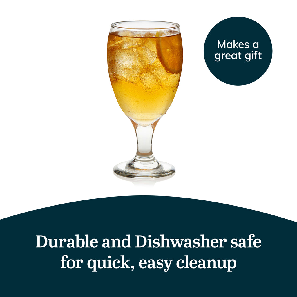 Libbey Classic Goblet Party Clear Glass Set of 12, Dishwasher Safe Drinking Goblets for Iced Tea, Sangria, and More, Ideal Goblet Glassware for Parties